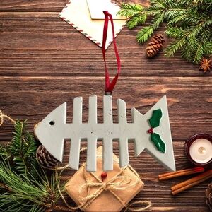 Santa's Pen Fish Ornament Christmas Holly Leaf